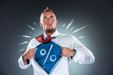 businessman acting like a super hero and tearing his shirt off clipart