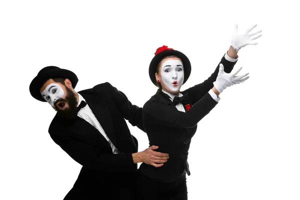 Mime holding another one up and running — Stock Photo, Image