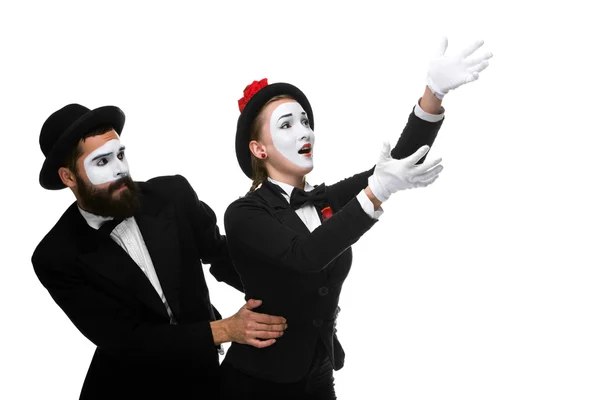 Mime holding another one up and running — Stock Photo, Image