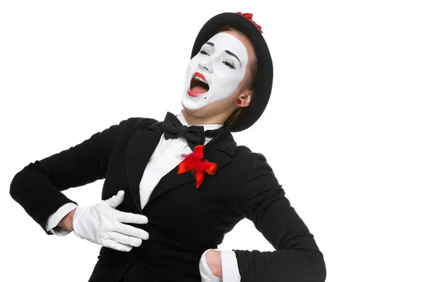 Portrait of the surprised and joyful mime with open mouth — Stock Photo, Image