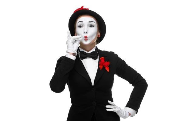 Portrait of the mime representing something very small in size — Stock Photo, Image