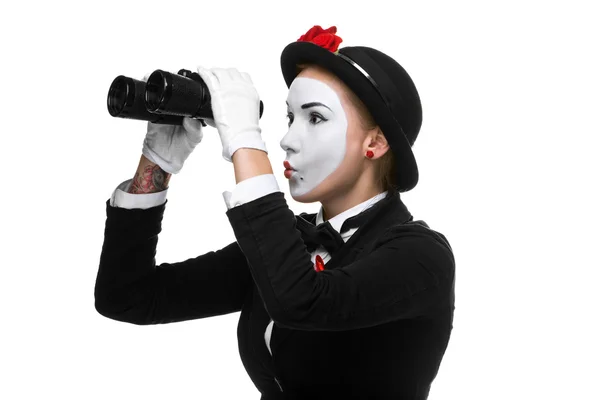 Ritratto del mimo di ricerca con binocolo — Foto Stock