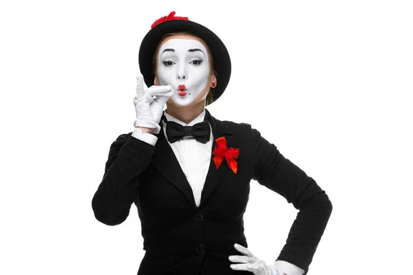 Portrait Approving Woman Mime Showing Something Very Small Size Isolated — Stock Photo, Image