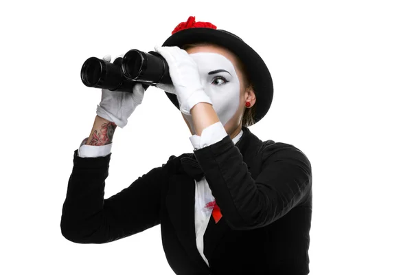 Retrato do mímico de busca com binóculos — Fotografia de Stock