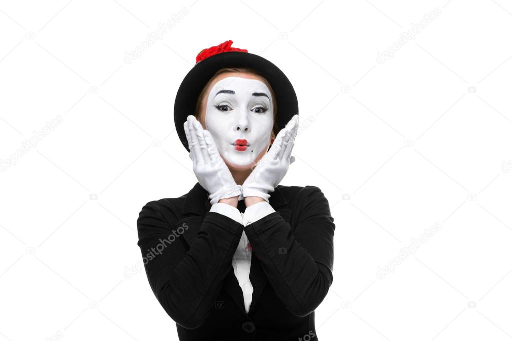 Portrait of the surprised and touched mime