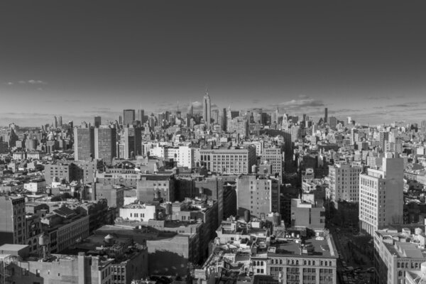USA, NEW YORK CITY - April 27, 2012: New York City Manhattan skyline aerial view with street and skyscrapers. colorless photo