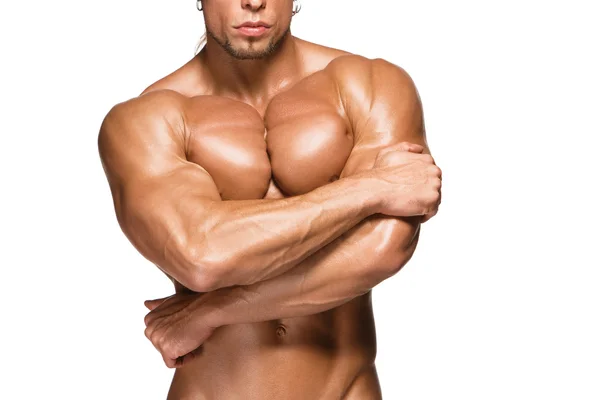 Attraktive männliche Bodybuilder auf weißem Hintergrund — Stockfoto