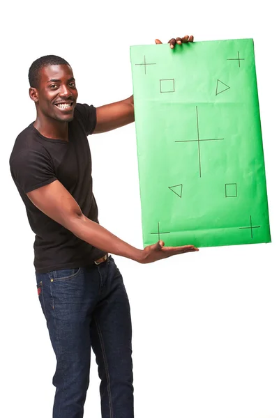 The smiling african man as black businessman with green panel — Stock Photo, Image