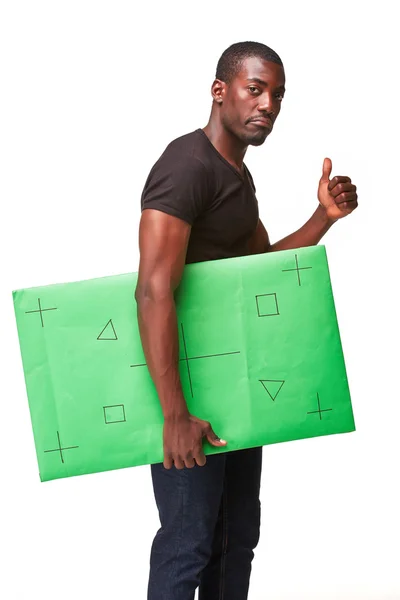 The smiling african man as black businessman with green panel — Stock Photo, Image