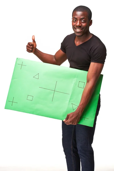 The smiling african man as black businessman with green panel — Stock Photo, Image