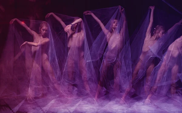 Sensual and emotional dance of beautiful ballerina through the veil — Stock Photo, Image