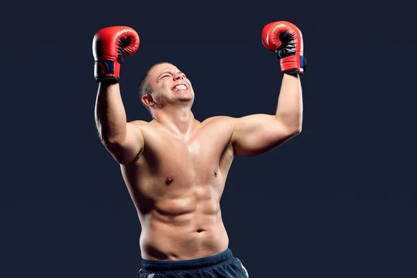 Retrato de um campeão de pugilista desfrutando de sua vitória. Estúdio . — Fotografia de Stock