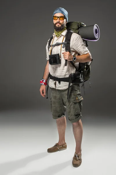 Full length portrait of a male fully equipped tourist — Stock fotografie