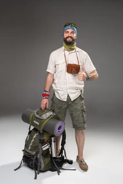 Full length portrait of a male fully equipped tourist — Stock Photo, Image
