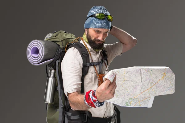 Portrait of a male fully equipped tourist — Stock Photo, Image