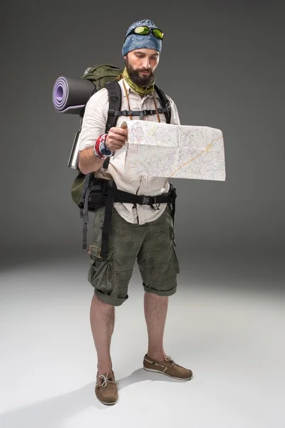 Portrait of a male fully equipped tourist — Stock Photo, Image