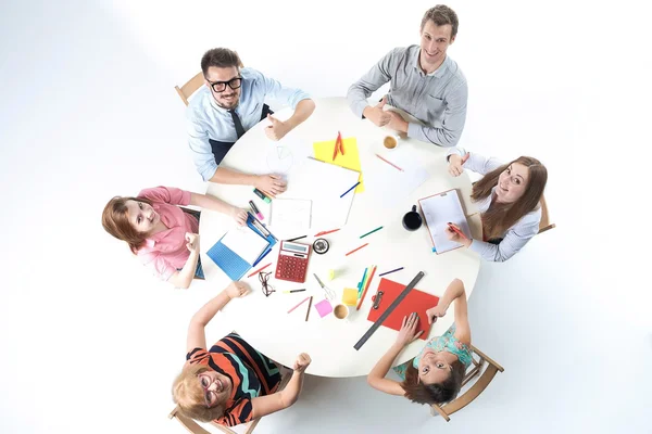 Vista superior del equipo empresarial sobre el fondo del espacio de trabajo — Foto de Stock