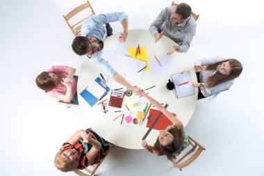 Top view of business team on workspace background 
