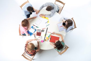 Top view of business team on workspace background 