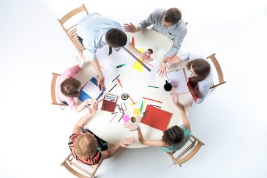 Top view of business team on workspace background 