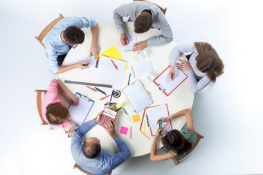 Top view of business team on workspace background 