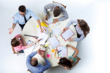 Top view of business team on workspace background 