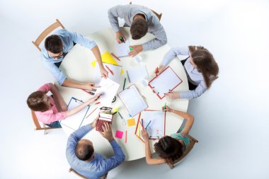 Top view of business team on workspace background 
