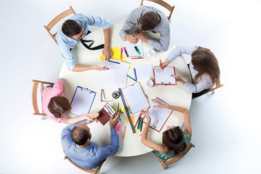 Top view of business team on workspace background 