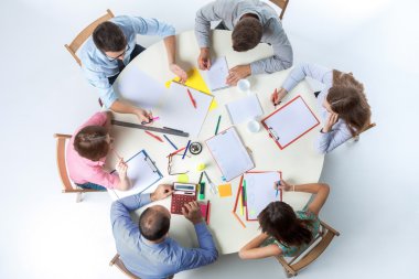 Top view of business team on workspace background 