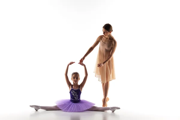 The little ballerina dancing with personal ballet teacher in dance studio — 스톡 사진