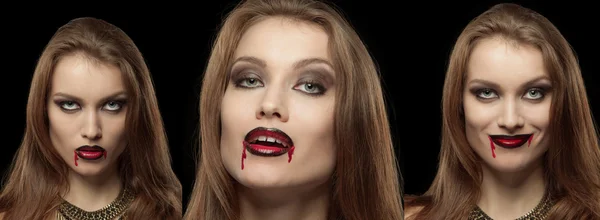 Bir soluk Gotik vampir kadın portresi yakın çekim — Stok fotoğraf