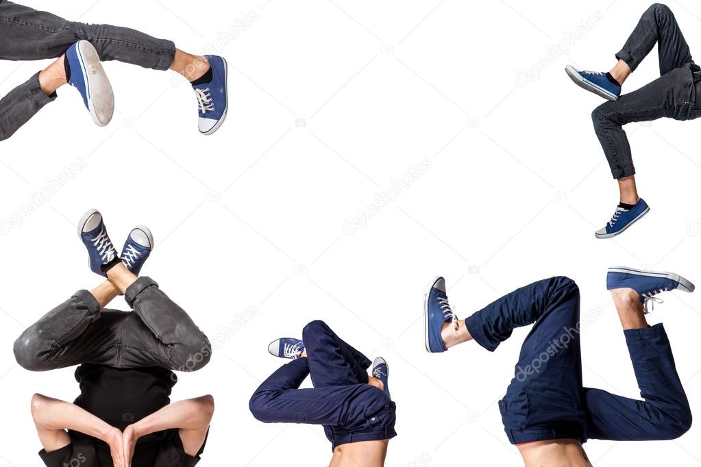 Multiple image of young man break dancing 