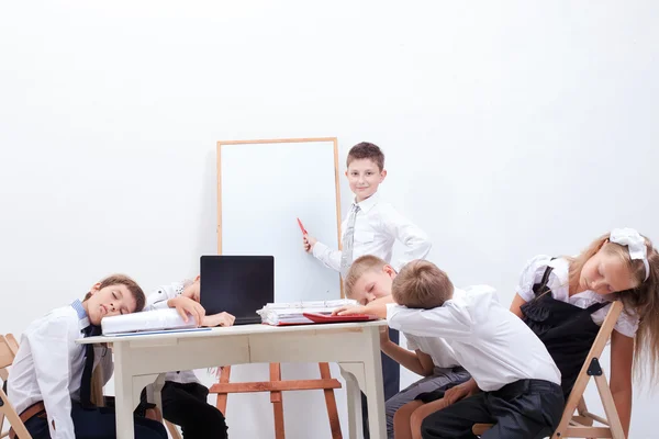 The group of teenagers sitting in a business meeting — Stock Photo, Image