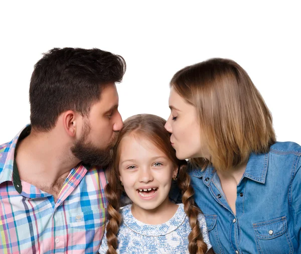 Família feliz no fundo branco — Fotografia de Stock