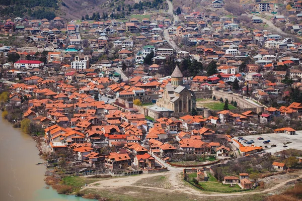 A összefolyásánál két folyók - a Kura és az Aragvi, Georgia, Mtskheta — Stock Fotó