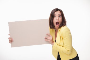 Yönetim kurulu veya afiş kopya alanı ile beyaz arka plan üzerinde gösterilen işkadını