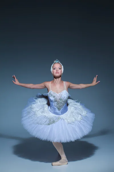 Retrato de la bailarina en tatu de ballet sobre fondo azul —  Fotos de Stock