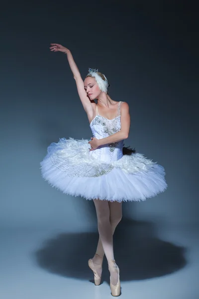 Портрет балерины на балетном тату на синем фоне — стоковое фото