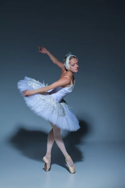 Retrato de la bailarina en tatu de ballet sobre fondo azul — Foto de Stock