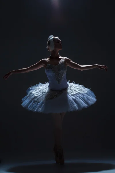 Portret van de ballerina in ballet tatu op dack achtergrond — Stockfoto