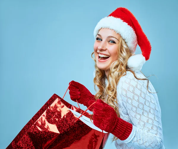 Belle jeune femme en santa claus vêtements — Photo