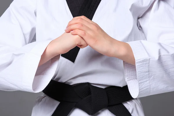 The karate girl with black belt — Stock Photo, Image