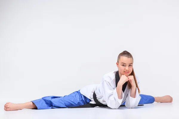 The karate girl with black belt — Stock Photo, Image