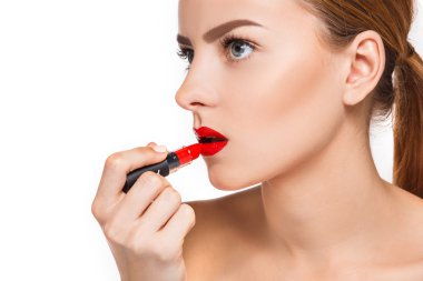 Beautiful female lips with make-up and pomade