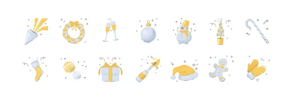 Iconos Concepto Vectorial Año Nuevo Navidad Color Oro Plata Estilizado — Archivo Imágenes Vectoriales