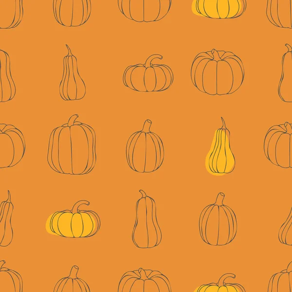 Pumpkin Vector Seamless Pattern Thanksgiving Halloween Day Concept Stylized Orange — Stock Vector