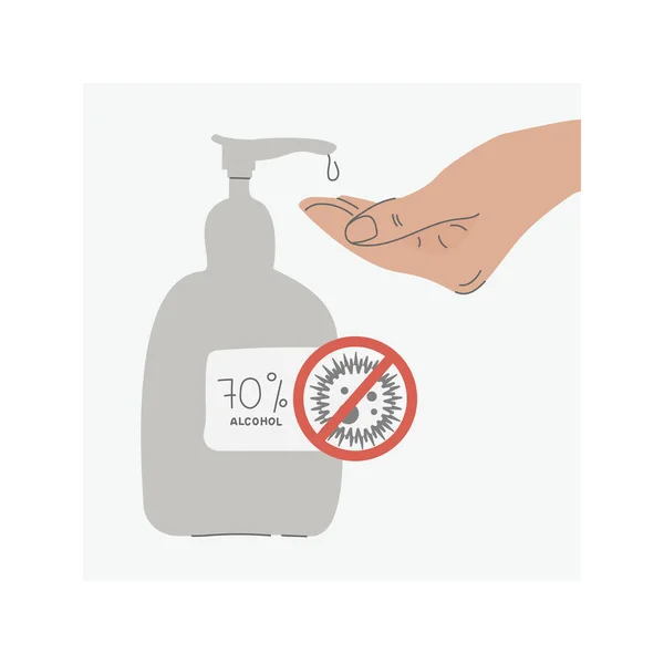 Gel Mano Antibatterico Flacone Disinfettante Con Dispenser Liquido Alcolico Proteggere — Vettoriale Stock