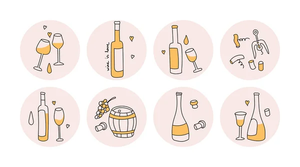 Освещает Обложки Посты Истории Социальных Сетей Круглые Иконы Винной Бутылки — стоковый вектор