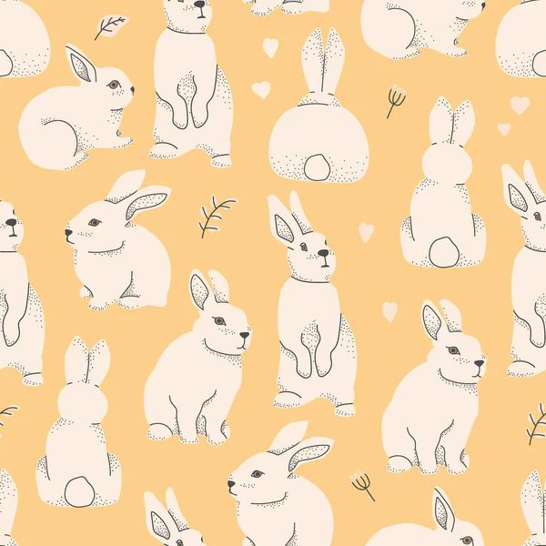 Decorative animals - hares or rabbits. Vector seamless pattern for textiles, paper, cards, any designs in pastel colors. — Stock Vector