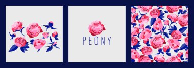 Dekoratif çiçek parçaları seti. Beyaz arka planda şakayık ya da gül. Vektör el çiçek, tomurcuk, yaprak çiziyor. Düğün dekorasyonu, dekorasyon, kağıt baskı, tekstil için ideal.